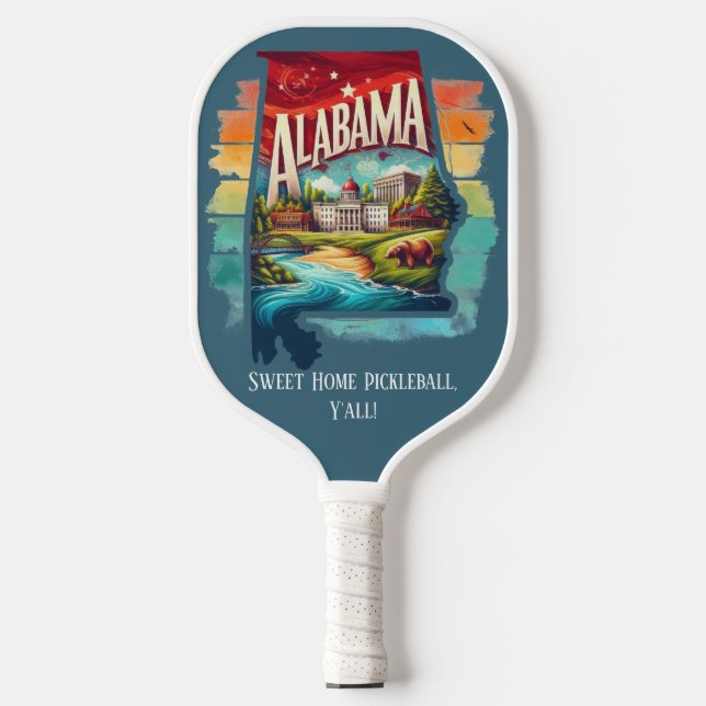 Retro Travel Map of Alabama State   Pickleball Paddle (Front)