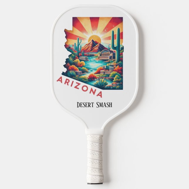Retro Travel Map of Arizona State   Pickleball Paddle (Front)