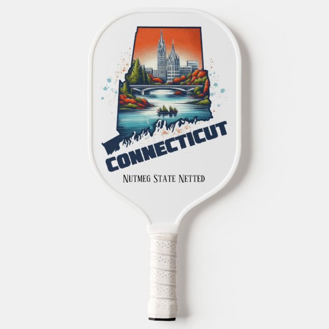 Retro Travel Map of Connecticut State   Pickleball Paddle (Back)