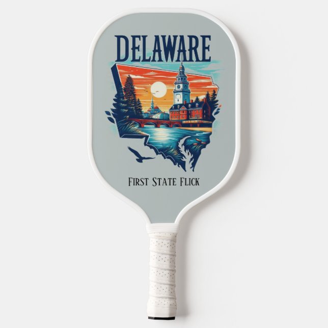 Retro Travel Map of Delaware State   Pickleball Paddle (Back)