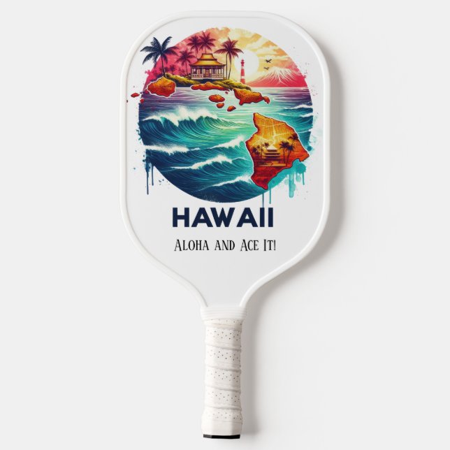 Retro Travel Map of Hawaii State   Pickleball Paddle (Back)