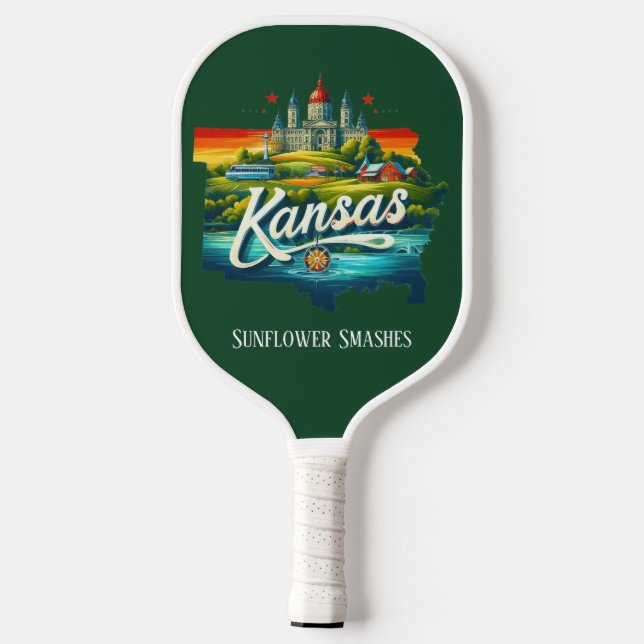 Retro Travel Map of Kansas State   Pickleball Paddle (Back)