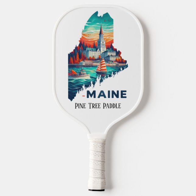 Retro Travel Map of Maine State   Pickleball Paddle (Back)