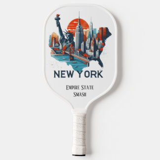Retro Travel Map of New York State   Pickleball Paddle