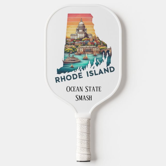 Retro Travel Map of Rhode Island State   Pickleball Paddle (Front)