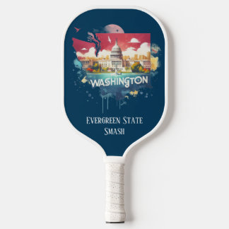 Retro Travel Map of Washington State  Pickleball Paddle