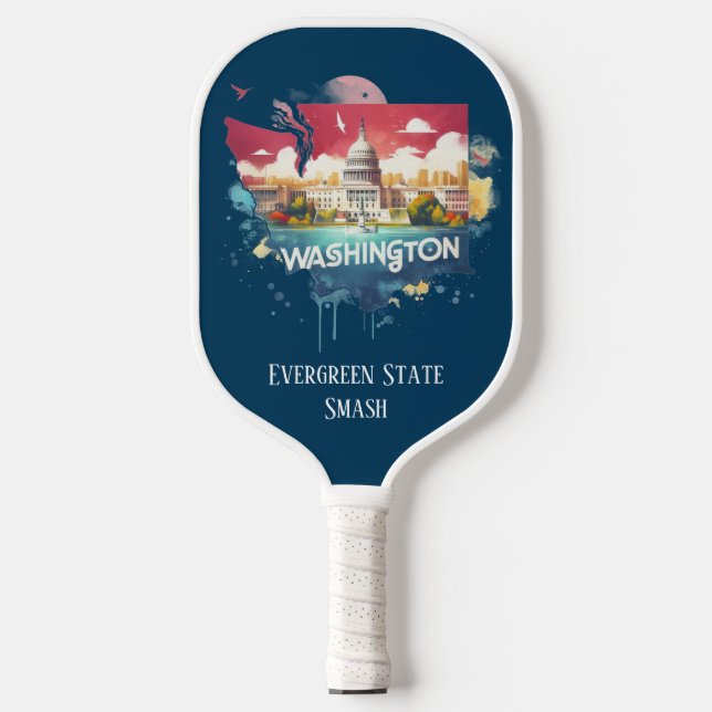 Retro Travel Map of Washington State  Pickleball Paddle (Front)