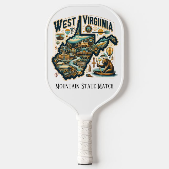 Retro Travel Map of West Virginia State   Pickleball Paddle (Front)