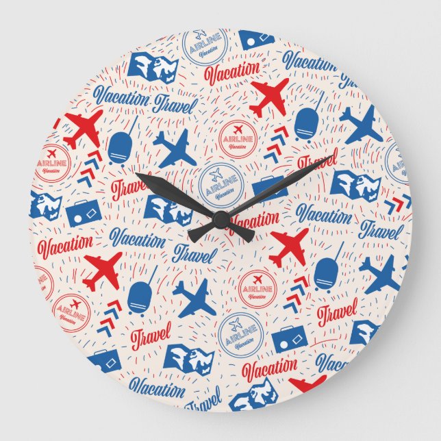Retro travel pattern. large clock (Front)