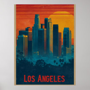 Retro Travel Poster Art of Downtown Los Angeles