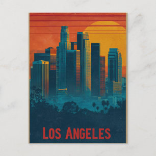 Retro Travel Poster Art of Downtown Los Angeles Holiday Postcard