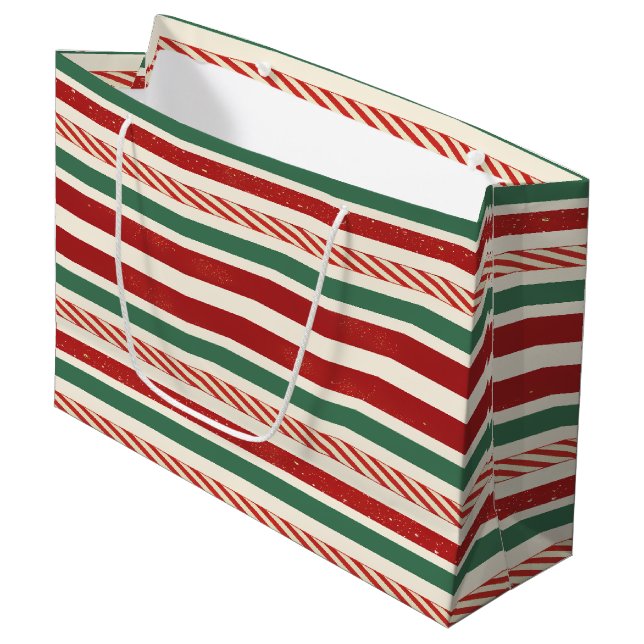Retro Treasures Christmas stripes Large Gift Bag (Front Angled)