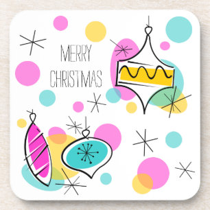 Retro Tree Baubles Christmas cork back Coaster