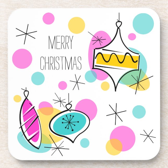 Retro Tree Baubles Christmas cork back Coaster (Front)