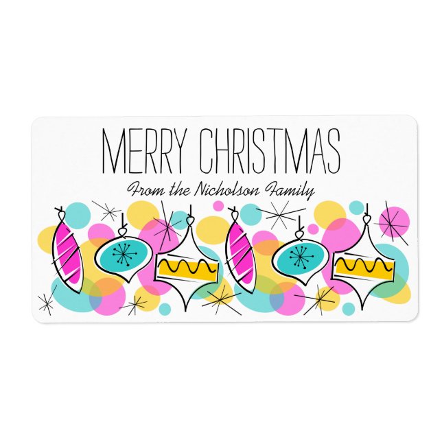 Retro Tree Baubles Christmas label large (Front)