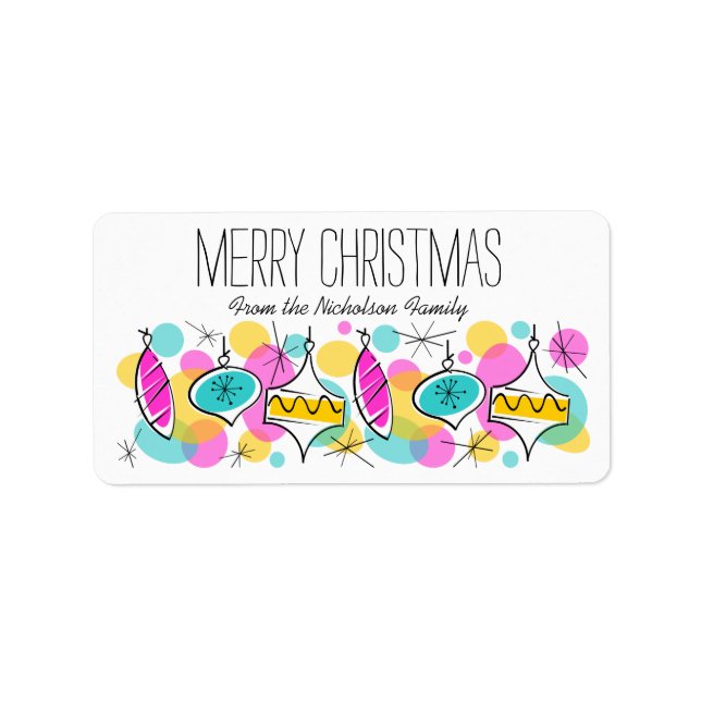 Retro Tree Baubles Christmas label medium (Front)