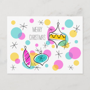 Retro Tree Baubles Christmas postcard