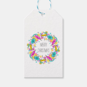 Retro Tree Baubles Circle Christmas gift tags