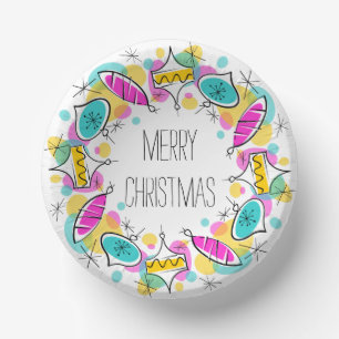Retro Tree Baubles Circle Christmas Paper Plate