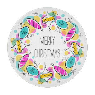 Retro Tree Baubles Circle Christmas round Cutting Board
