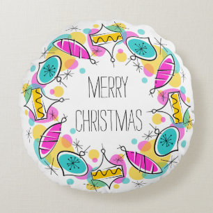Retro Tree Baubles Circle Christmas round Pillow