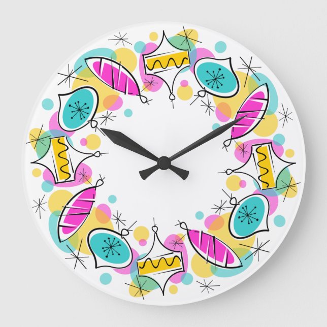 Retro Tree Baubles Circle clock (Front)