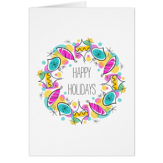 Retro Tree Baubles Circle Holidays inside text (Front)