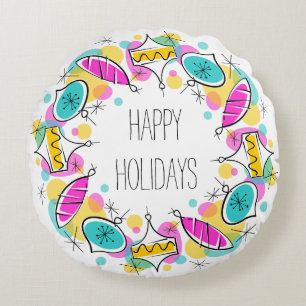 Retro Tree Baubles Circle Holidays round Pillow