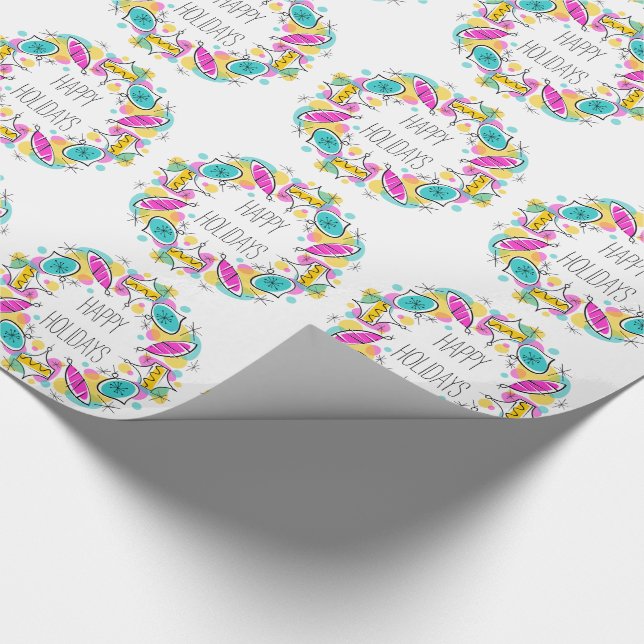 Retro Tree Baubles Circle Holidays wrapping paper (Corner)
