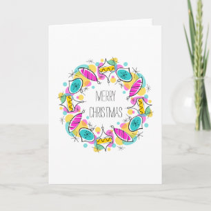Retro Tree Baubles Circle Merry Christmas card