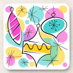 Retro Tree Baubles coaster cork back