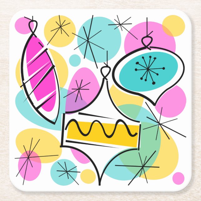 Retro Tree Baubles coaster square (Front)