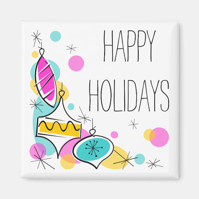 Retro Tree Baubles Corner Holidays magnet square (Front)