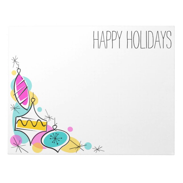 Retro Tree Baubles Corner Holidays notepad (Front)