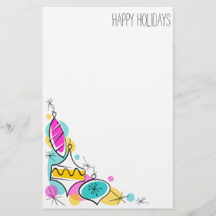 Retro Tree Baubles Corner Holidays stationery