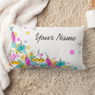 Retro Tree Baubles Corner Name lumbar Pillow