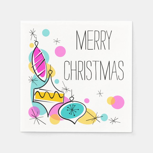 Retro Tree Baubles Corner Text paper napkins (Front)