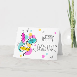 Retro Tree Baubles Group Christmas inside text Holiday Card