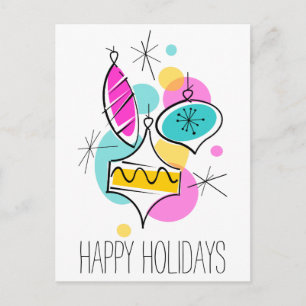 Retro Tree Baubles Group Holidays vertical Holiday Postcard