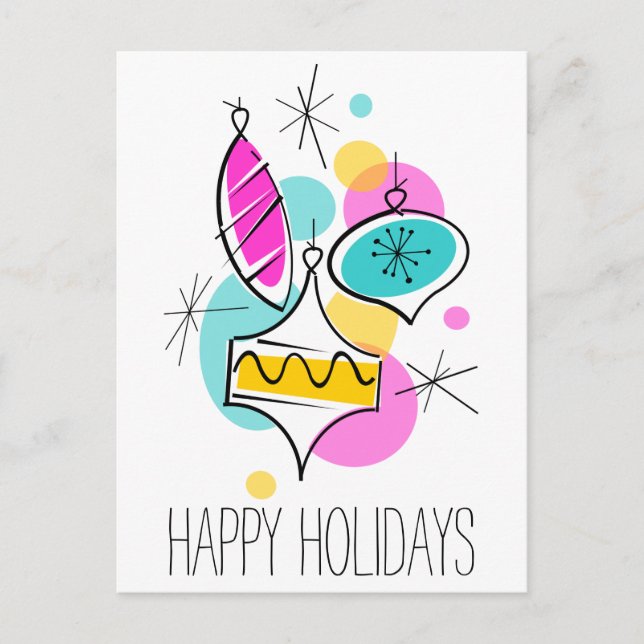 Retro Tree Baubles Group Holidays vertical Holiday Postcard (Front)