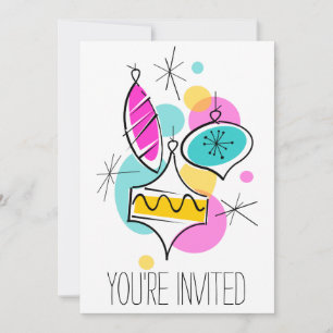 Retro Tree Baubles Group You're Invited vertical Invitation