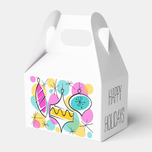 Retro Tree Baubles Happy Holidays gable Favor Box (Back Side)