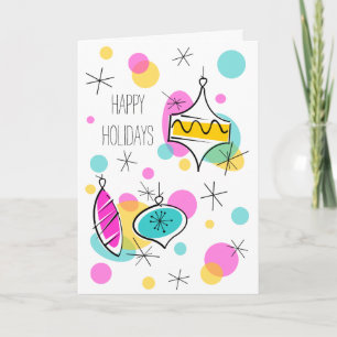 Retro Tree Baubles Happy Holidays text vertical Holiday Card