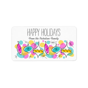 Retro Tree Baubles Holidays label medium