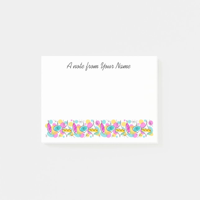 Retro Tree Baubles Line Text post-it notes (Front)