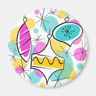 Retro Tree Baubles magnet round