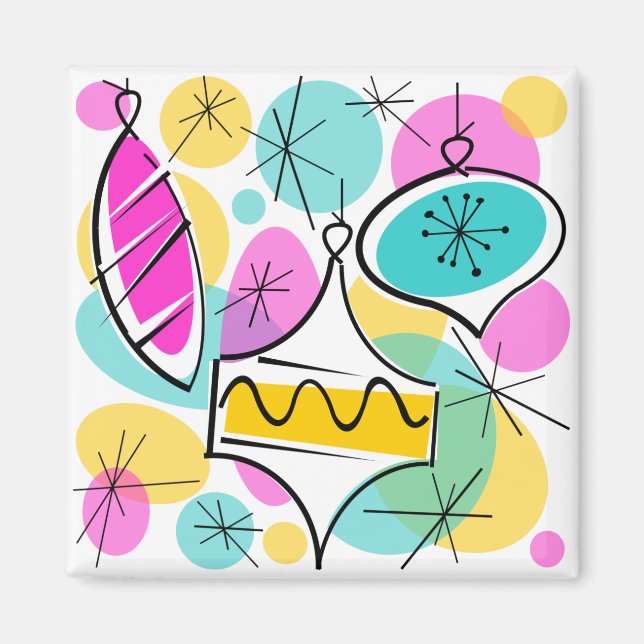 Retro Tree Baubles magnet square (Front)