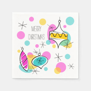 Retro Tree Baubles Merry Christmas paper napkins