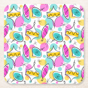 Retro Tree Baubles Multi 360 coaster square