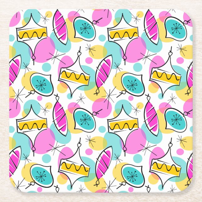 Retro Tree Baubles Multi 360 coaster square (Front)